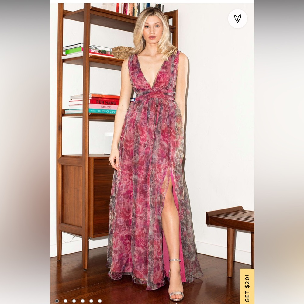 NWT Lulus Garden Romance Magenta Floral Print Organza Maxi Dress Large